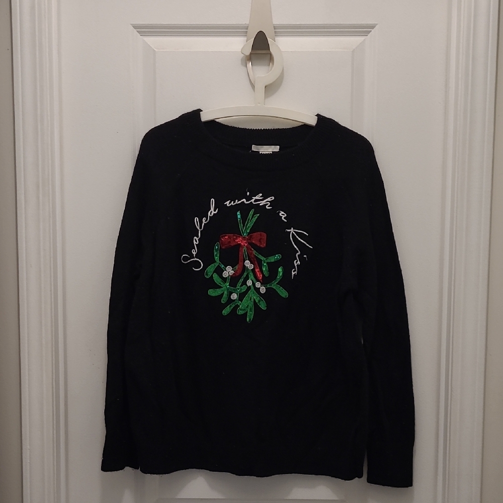 H&M Black Sweater with Holiday Bow Design